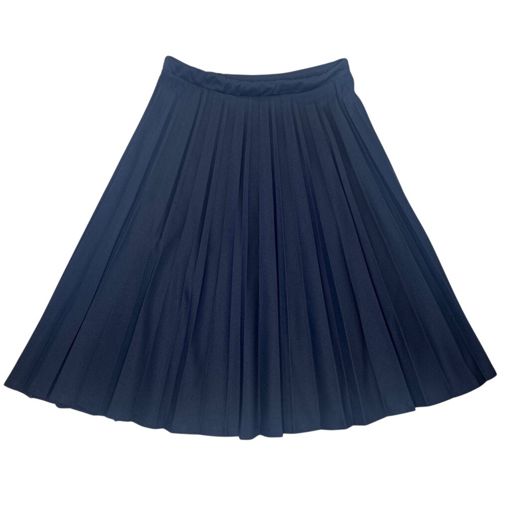 True Vintage Preppy Academia Coastal Navy Blue Pleated Midi Skirt USA MADE 12 - Picture 5 of 8